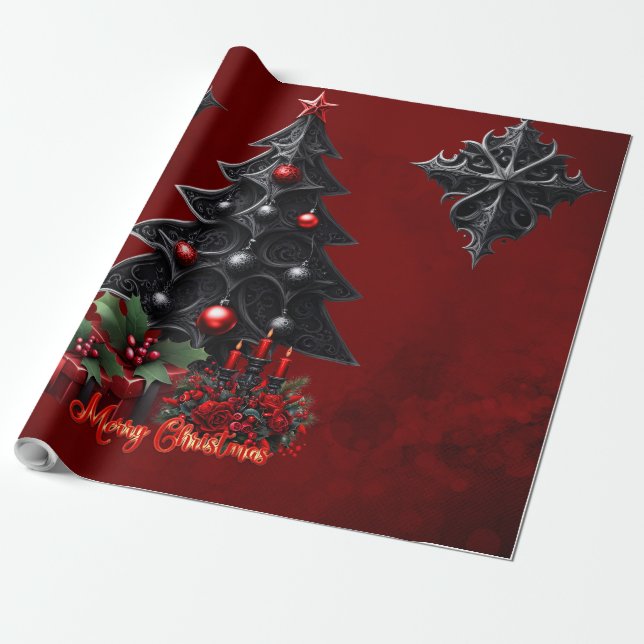 Papier Cadeau merveilleux arbre gothique de noël (Déroulé)