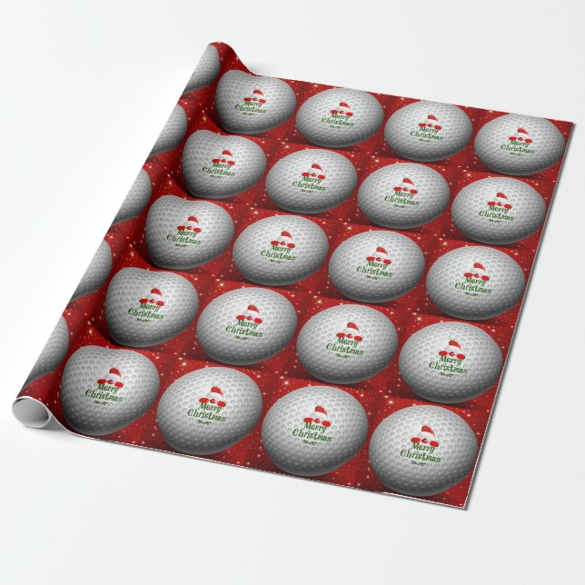 Papier Cadeau Merveilleux Christmas Santa Claus Golf Ball (Déroulé)