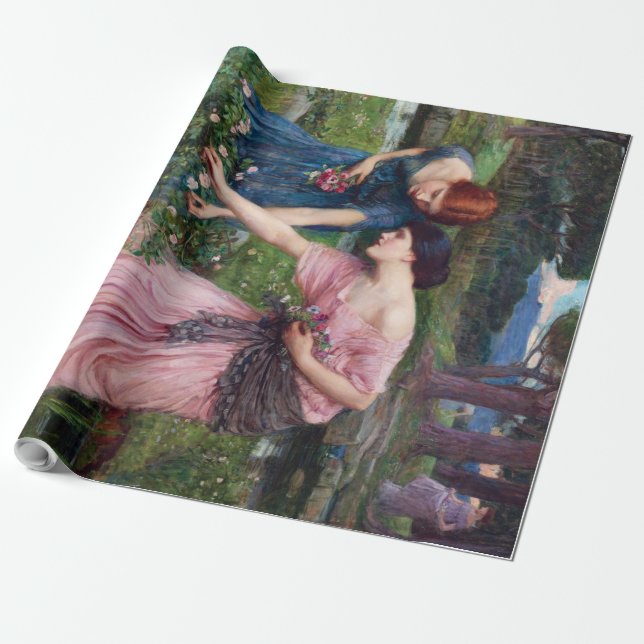Papier Cadeau Mesdames Picking Roses, John William Waterhouse (Déroulé)