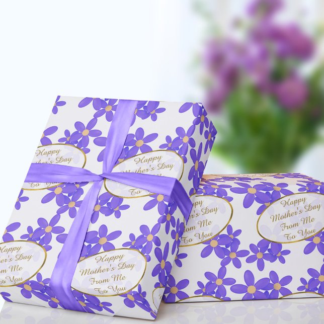 Papier Cadeau Message de la fête des mères Papier d'enveloppemen (Add your short Mother's Day message to this cute purple floral wrapping paper and send with love)