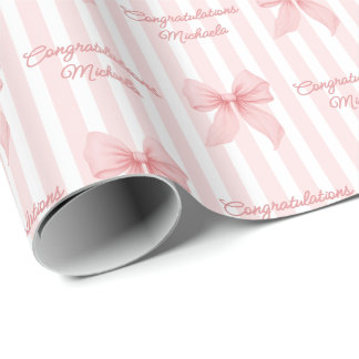 Papier Cadeau Message personnalisé Nœuds Coquette Rose Félicitat