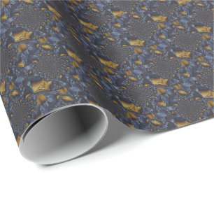 Papier Cadeau Métal Moulé or et argent bleu