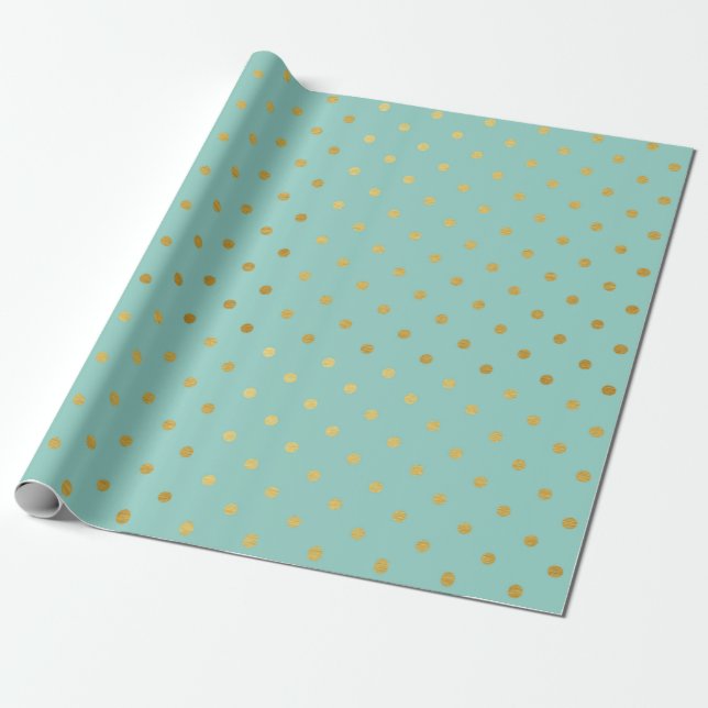 Papier Cadeau Métallique en bon état moderne de Teal de pois de (Déroulé)