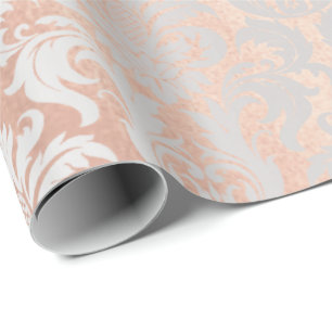 Papier Cadeau Métallurgique rose Or Blush Gris Argent Damask
