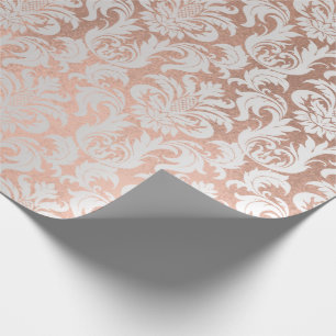 Papier Cadeau Métallurgique Rose Or Coppe Gris Argent Damas