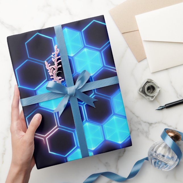 Papier Cadeau Métissage Holographique Cyberpunk Carreaux Hexagon (Cadeaux)