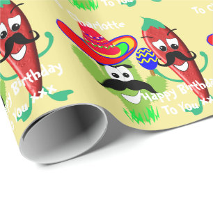 Papier Cadeau Mexicaine Sombrero Cactus Chili Pepper Fiesta Fun