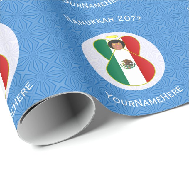 Papier Cadeau Mexican Angel Hanukkah Flag Personalized  (Coin rond)