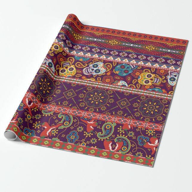 Papier Cadeau Mexican style traditional fabric patchwork abstrac (Déroulé)