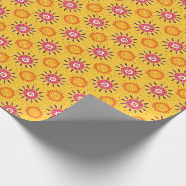 Papier Cadeau Mexique Fleurs de soleil rose jaune Motif floral (Coin)
