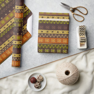 Papier Cadeau Mexique Tribal Brown Gold Green