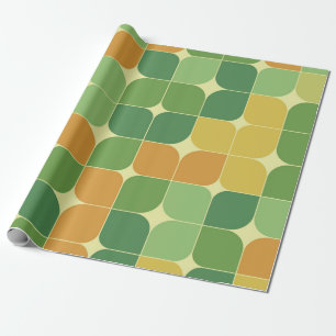 Papier Cadeau Mi-siècle Abstrait géométrique vert orange