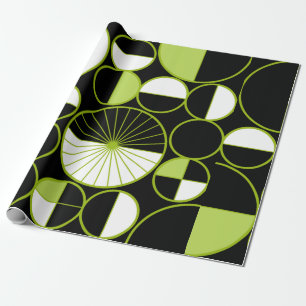 Papier Cadeau Mi-siècle Cercles modernes Moitié Chartreuse noire