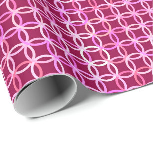 Papier Cadeau Mi-siècle Cercles modernes, prune et orchidée rose