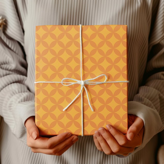 Papier Cadeau Mi-siècle Mod Géométrique Rétro Moderne Orange Sun (Créateur téléchargé)
