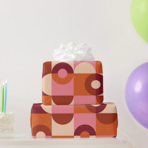 Papier Cadeau Mi-siècle moderne demi-cercles rose Brown orange