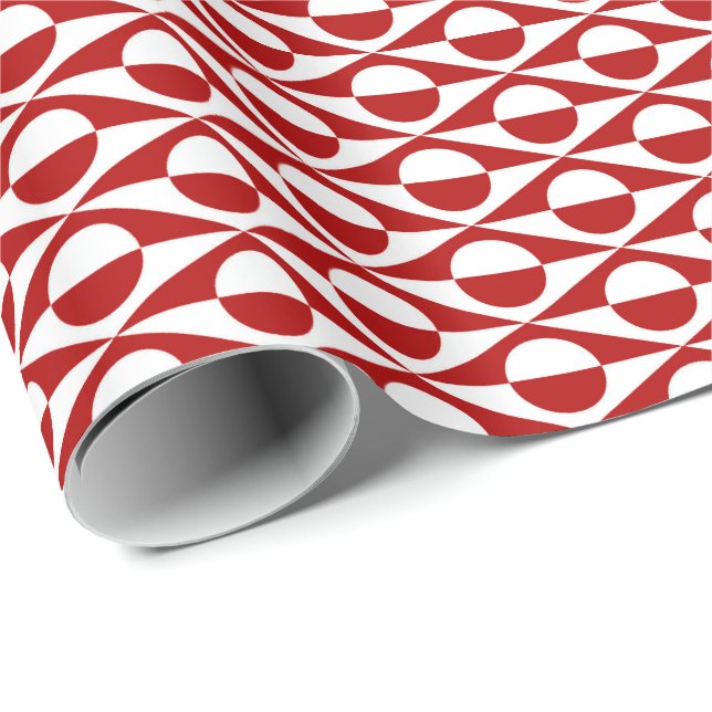 Papier Cadeau Mi-siècle moderne géométrique, rouge foncé et blan (Coin rond)