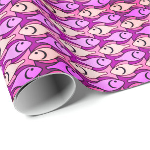 Papier Cadeau Mi-siècle Poisson moderne, orchidée et coquille ro