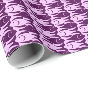 Papier Cadeau Mi-siècle Poisson moderne, orchidée et violet