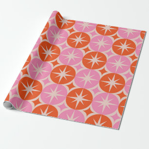 Papier Cadeau Mi-siècle Starburts sur les ricules orange roses