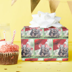 Papier Cadeau Mice sous un parapluie rouge
