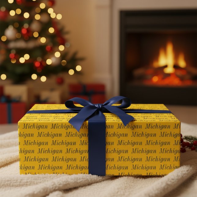 Papier Cadeau Michigan Maïs et papier d'enveloppement bleu (Michigan Maize and Blue Wrapping Paper)