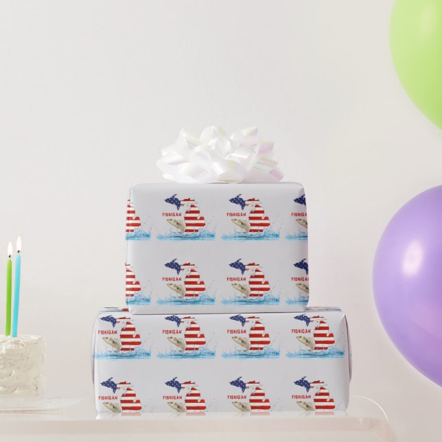 Papier Cadeau Michigan USA Drapeau avec poisson (Cadeaux de fête)