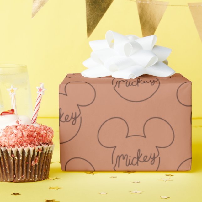 Papier Cadeau Mickey Continuous Line Icon Name Graphic (Fête d'anniversaire)
