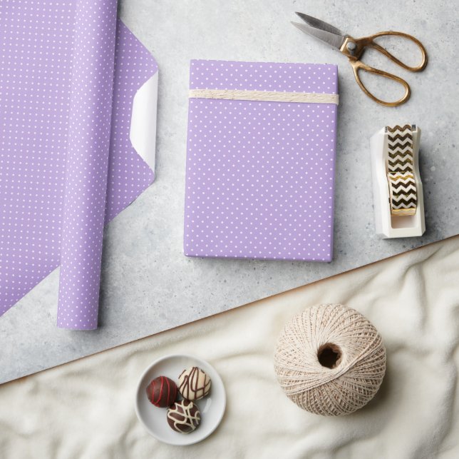 Papier Cadeau Micro Polka Dot White - Soft Lavender (Artisanat)