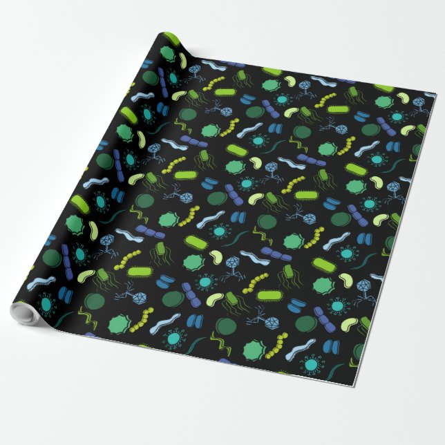 Papier Cadeau Microbiologie - Couleur sur noir (Déroulé)