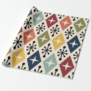 Papier Cadeau Mid Century Moderne Rétro Motif Starburst