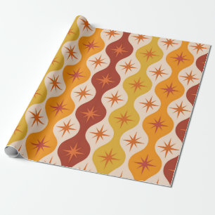 Papier Cadeau Mid Century Orange Mod Stars sur un motif ogénique