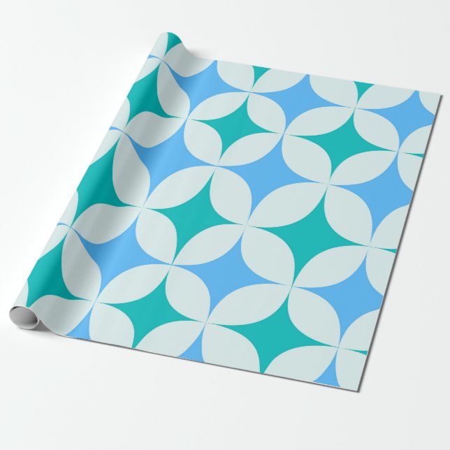 Papier Cadeau Mid Century Retro Starburs Motif Turquoise Bleu (Déroulé)