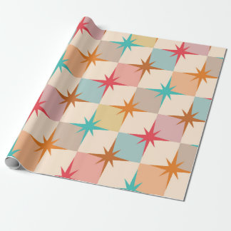Papier Cadeau Mid Century Starbursts on Pastel Checkerboards 