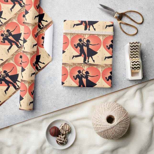 Papier Cadeau Mid Century Valentine Dancing Couple avec Martini (Artisanat)