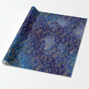 Papier Cadeau Midnight Blue Gold Leaf Élégant Effet