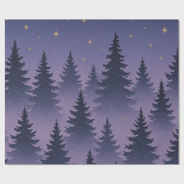 Papier Cadeau Midnight Forest Wrapping Paper – Starry Night Pine (Plat)