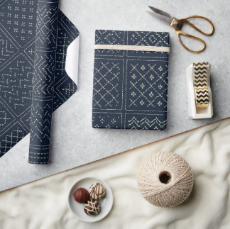 Papier Cadeau Midnight Navy Sashiko Patchwork