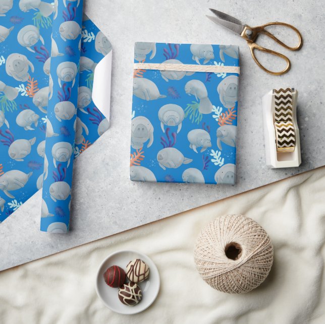 Papier Cadeau Mignées Manates Avec Motif Bulles (Artisanat)