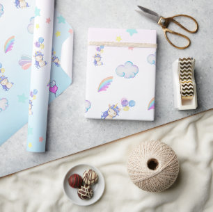 Papier Cadeau mignon ballon Unicorn arc-en-ciel fête d'anniversa