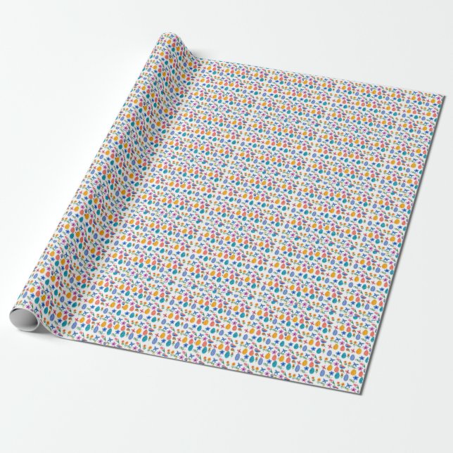 Papier Cadeau mignon canard de pâques motif de fleurs de printem (Déroulé)