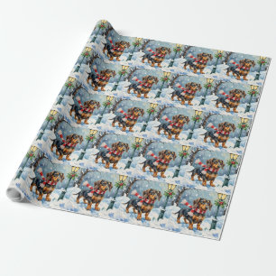 Papier Cadeau Mignon chiot teckel écharpe d'hiver confortable ar
