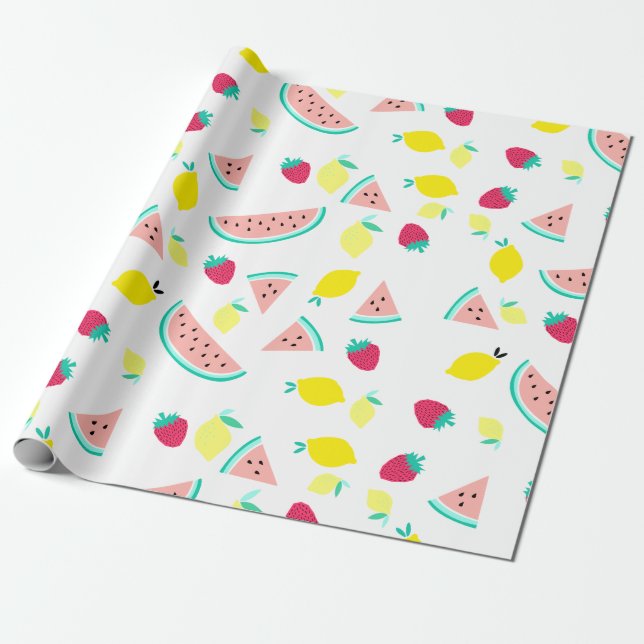 Papier Cadeau mignon coloré fruits d'été motif (Déroulé)