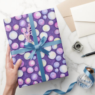 Papier Cadeau Mignon Fille Rose Violet Bulles Neige Aquarelle
