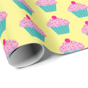 Papier Cadeau Mignon jaune bleu de rose de motif de petit gâtea