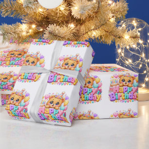 Papier Cadeau Mignon Kawaii Joyeux Anniversaire Ours en Peluche