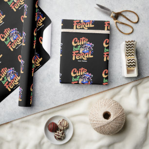Papier Cadeau Mignon Mais Féroce Drôle Adorable Raton Laveur Rét