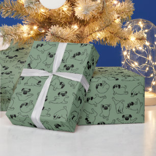 Papier Cadeau mignon motif de chien de yoga sur fond vert