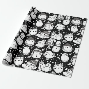 Papier Cadeau Mignon motif doodle d'animaux kawaii (3)