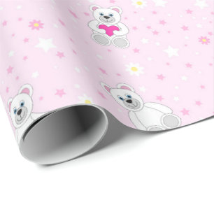 Papier Cadeau Mignon Ours en Peluche Blanc Motif Rose pour Baby